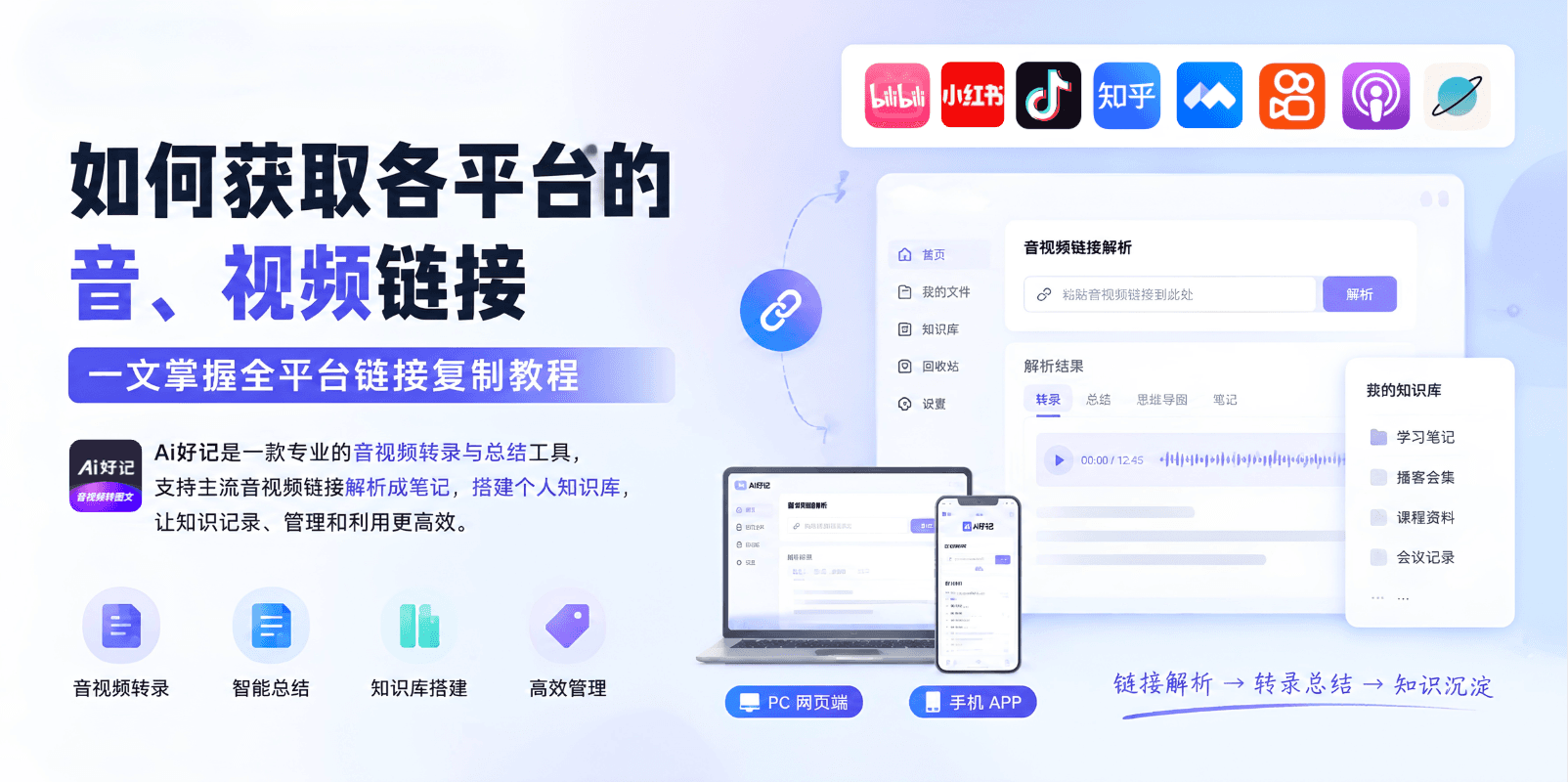 如何获取链接生成笔记-支持哔哩哔哩、抖音、小红书等多个平台